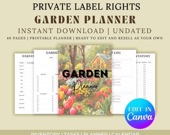 PLR Canva Garden Planner Template, Editable Canva Template, Done For You Digital Products Resell Rights, Master Resell Rights,Garden Journal