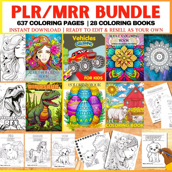 630+ PLR MRR Coloring Pages Bundle | Master Resell Rights Kids Adult Coloring Books | Grayscale & Printable Coloring Sheets Pack