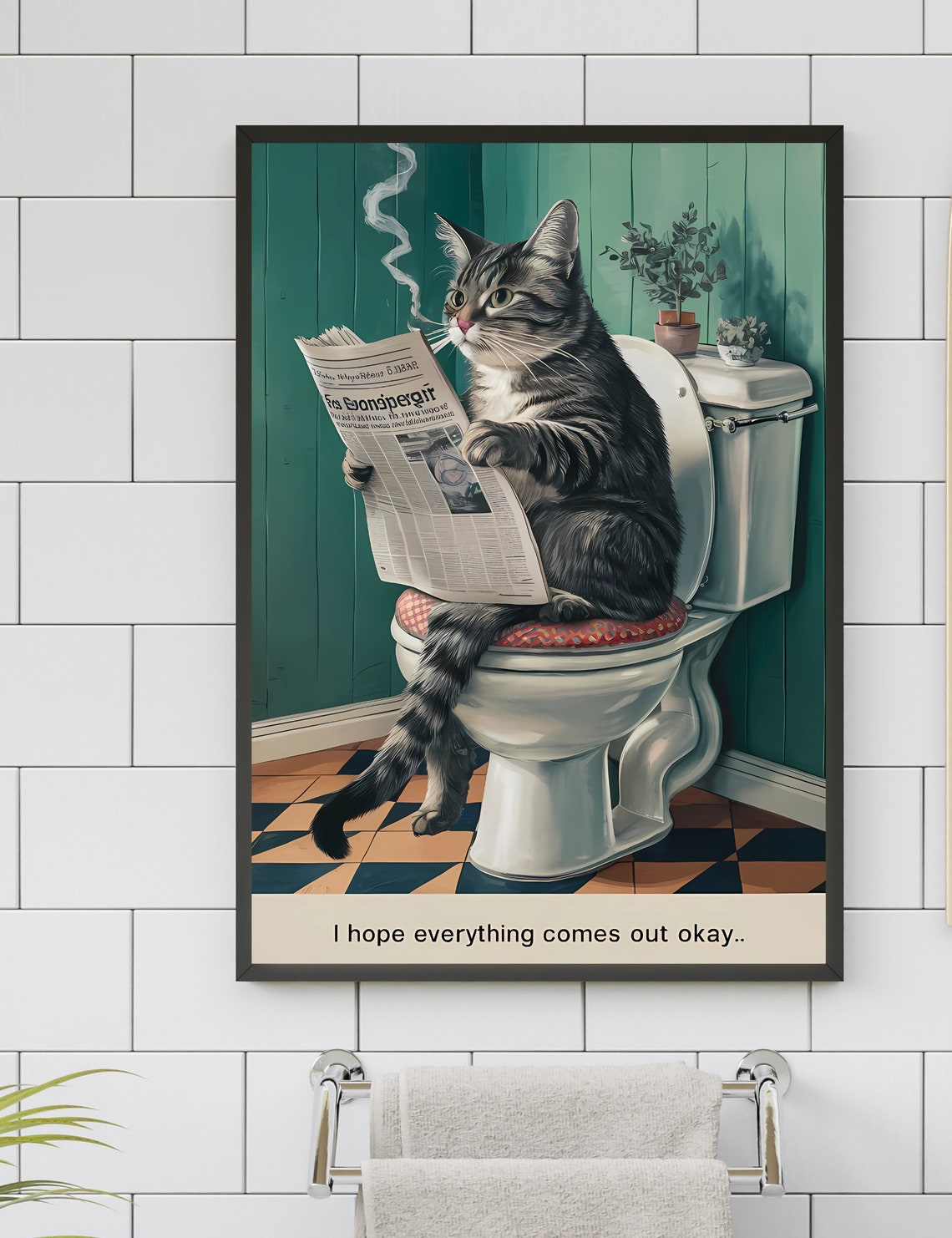Funny Cat Art, Bathroom Cat Art, Funny Bathroom Wall Decor, Funny ...