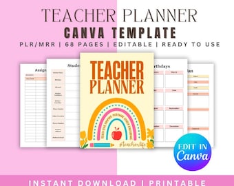Teacher Planner, PLR, 68+ Page Editable Canva Template, Education PLR, Done for You, School Planner, Teacher Journal, Canva Teacher Planner