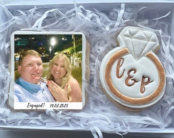 Polaroid Congratulations on your Engagement set  biscuit set Personalised - etc great gift!