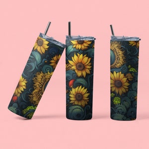 Sunflowers 3D Colorful Flowers Skinny Tumbler Sublimation Design, Straight And Tapered Tumbler Wrap, Instant Digital Download PNG