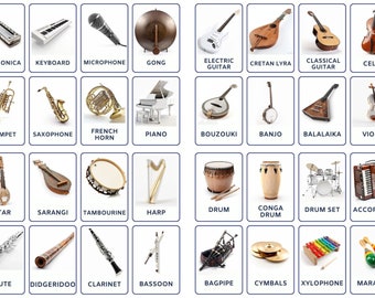 Musical Instruments 32 Editable Montessori Cards, Flash Cards, Nomenclature Flashcards, PDF Printable Cards, Preschool Toys, Home Schooling