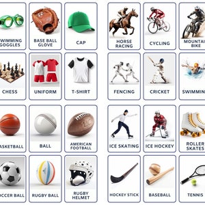 32 schede didattiche sportive, stampabili per bambini, schede di nomenclatura, attività per bambini piccoli, schede Montessori, schede per la scuola materna, schede sportive, schede con immagini