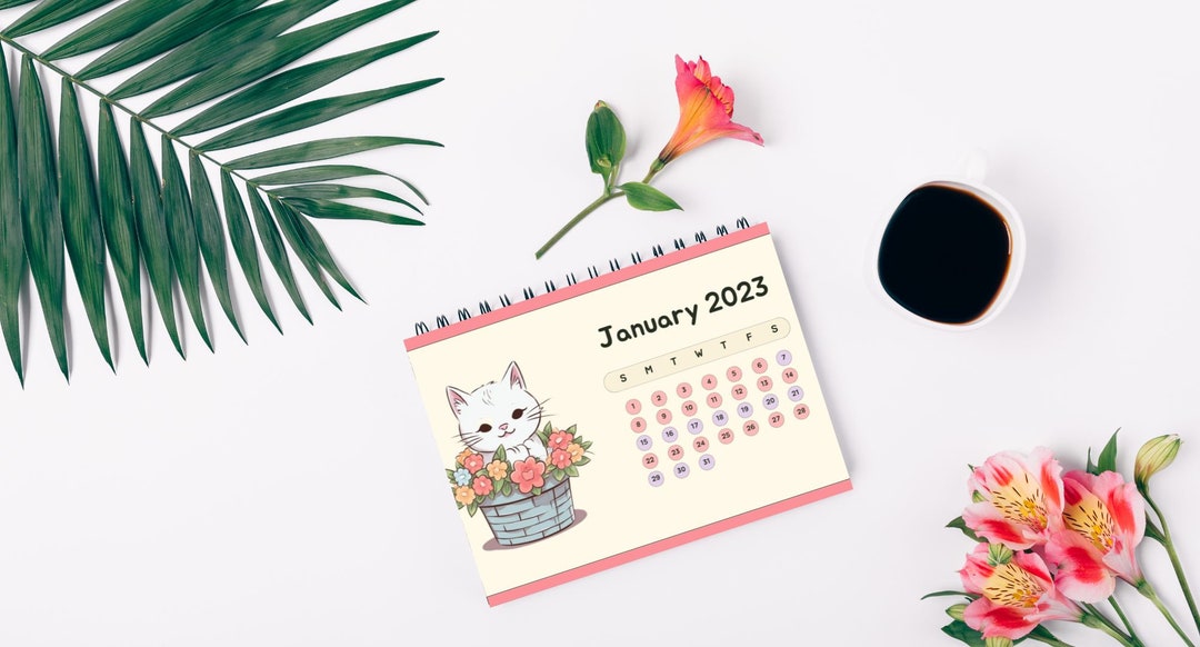 2023-lined-printable-calendar-landscape-pink-cat-calendar-etsy