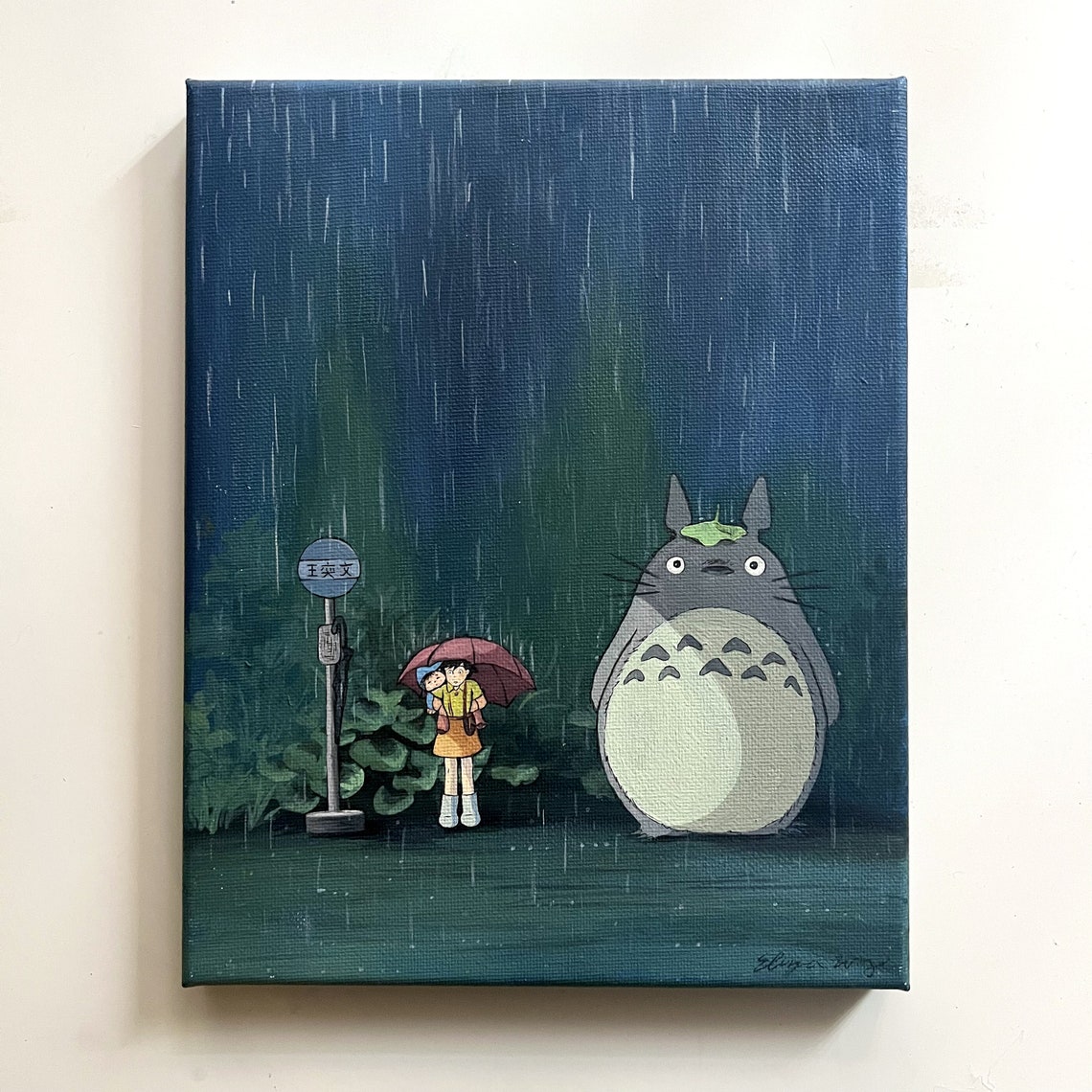 Studio Ghibli Totoro Rain Scene Original Acrylic Painting Room