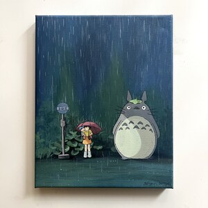 Studio Ghibli Totoro Rain Scene Original Acrylic Painting | Room Decoration | Gift Ideas | lizzpaintings
