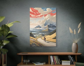 Matte Canvas, The Cycling Road Poster Showcases a Breathtaking Scenery, Matte Canvas, Stretched, 1.25" Thick Frame