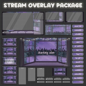 Animated Cozy Cabin Purple Stream Overlay Package | Panels Animated Screens Facecam Chatbox