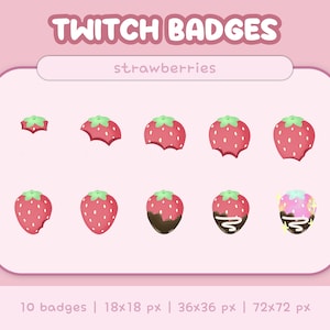 Strawberry Twitch Sub Bit Badges / 10 Streamer Badge