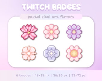 Pastel Pixel Art Flowers Twitch Sub Bit Badges / Streamer Badge Overlay Cute