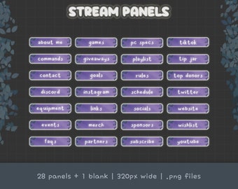 Static Purple Twitch Panels for Stream | 29 Panels (With 1 Blank) Night Glow Plants Theme