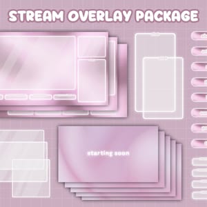 Pacote Twitch estático e animado com brilho rosa/branco/pacote de telas de banner de painéis de sobreposição