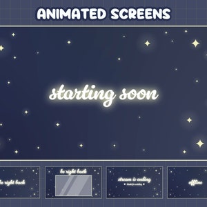 Animierte Sterne Nacht Twitch Bildschirme | 4 Animierter 1 Static Screen Sofort Download