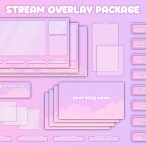 Cute Pink and Purple Static & Animated Twitch Package / Panels Alerts Banner Screens Overlay Bundle for Streamer
