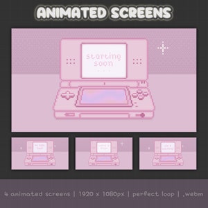 Animated Pink Pixel Art Gaming Console Stream Screens | Cute Pastel Twitch Compatible Gamer Theme