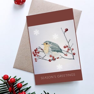 Winter Robin Greeting Card | Holiday Seasons | Season‘s Greeting | Watercolor Card