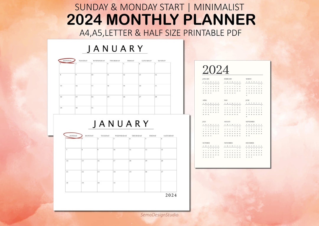 NEW 2024 Minimalist Digital Printable Calendar Minimalist - Etsy