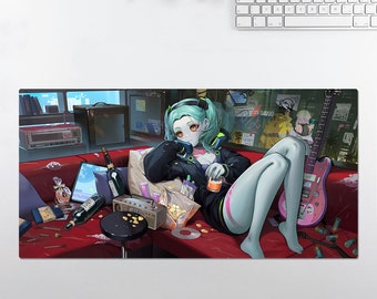 Anime RGB LED Large Mouse Pad, Cyberpunk Edgerunners Rebecca, Desk Mat, Mousepads, Gaming Mousepad Keyboard Pad, Gift