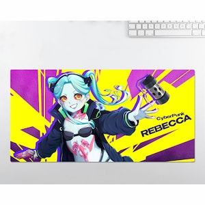 Tappetino per mouse grande LED RGB Anime, Cyberpunk Edgerunners Rebecca, tappetino da scrivania, tappetini per mouse, tappetino per tastiera mousepad da gioco, regalo