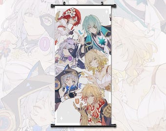 Anime Scroll Painting Honkai Star Rail Anaxa Mydei Aglaea Castorice Cipher Trianne Wall Art Hanging Tarot Poster Home Decor
