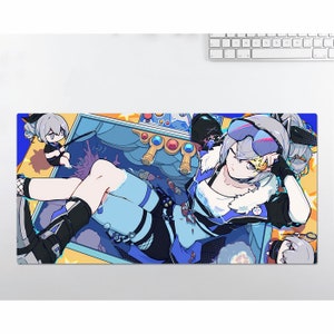 Tappetino per mouse grande LED RGB Anime, Honkai Star Rail Silver Wolf, tappetino da scrivania, tappetini per mouse, tappetino per tastiera mousepad da gioco, regalo