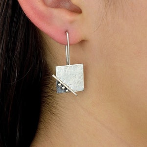 Flat Back Earrings in Sterling Silver, Square Earrings  Dangle Personalized Jewelry - Unique Holiday Gift Valentines, Birthday & Anniversary