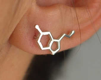 Ear Cuff with Dopamine from 925 Sterling Silver, Ear Climbers Symbol of Happiness, Personalized Jewelry - Adorable Chemistry Gift for Women