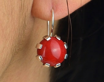 Sterling Silver Coral Earrings, Citrine Drop Earrings, Handmade Luxury Gemstone Earrings, Leverback Earrings, Elegant Statement Jewelry Gift