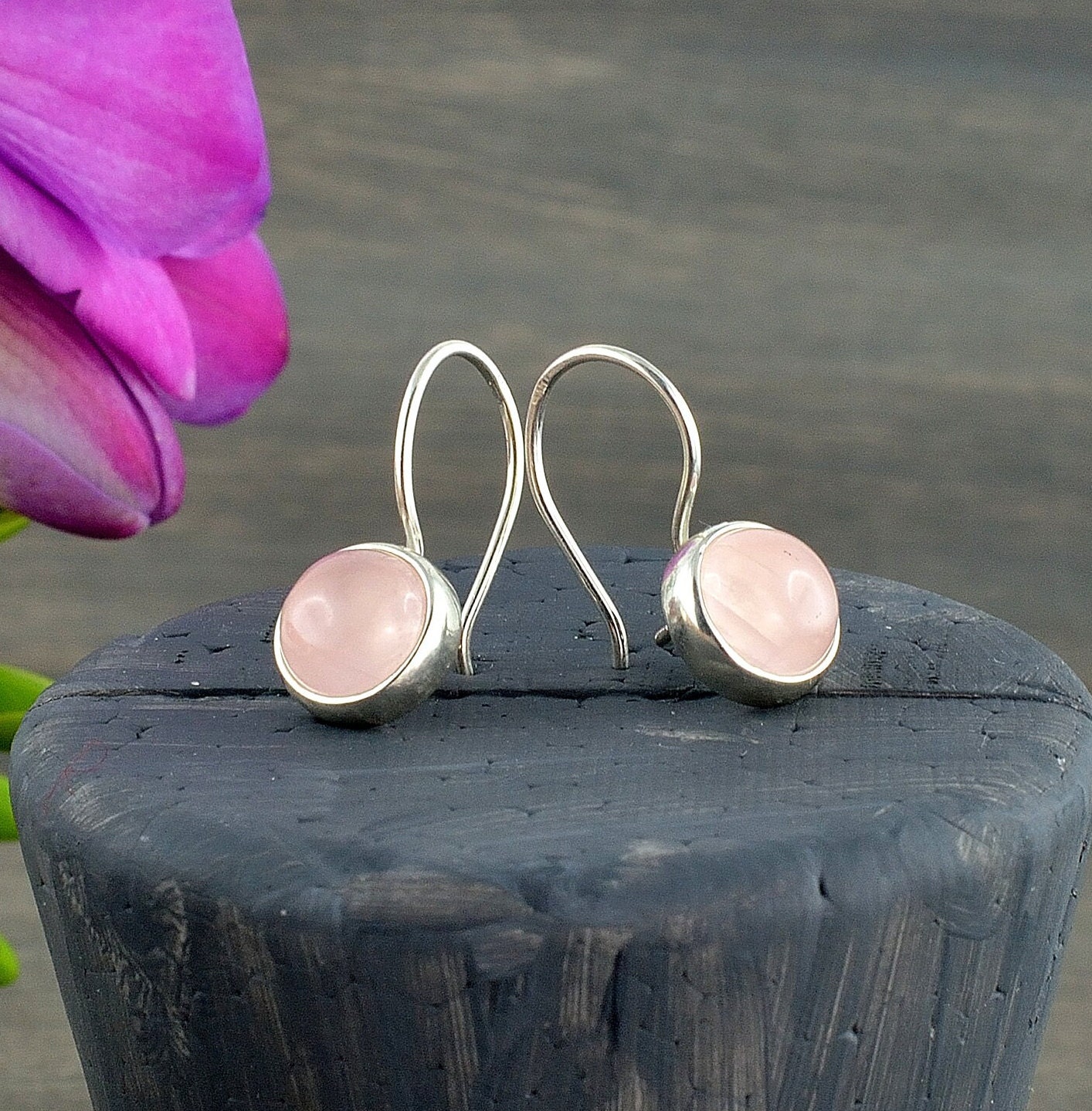 Orecchini Pendenti In Argento Sterling 925 Con Quarzo Rosa - Pietre Preziose Naturali, In Confezione Regalo