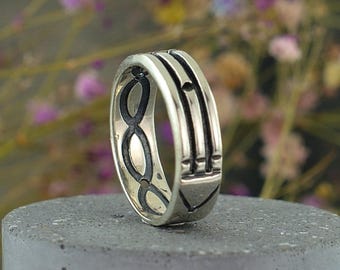 Mens Wide Sterling Silver Ring 925, Atlantis Statement Ring, Sacred Geometry Band, Large Silver Ring for Men