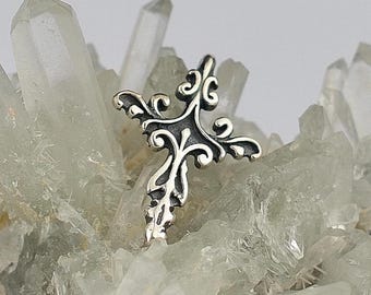 Oxidized Sterling Silver Cross Pendant, Small Christian Cross Necklace 925, Gothic Faith Jewelry, Orthodox Silver Cross Gift