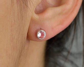 Morganite Stud Earrings 925 Sterling Silver Pink Gemstone Earrings Minimalist Tiny Studs Delicate Jewelry Gift for Her Everyday Earrings