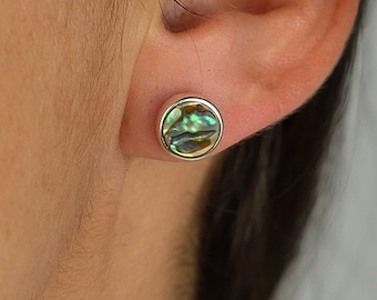 Abalone Stud Earrings Silver 925 Minimalist Stud Earrings Shell Earrings Small Silver Earrings Gift for Her Everyday Jewelry