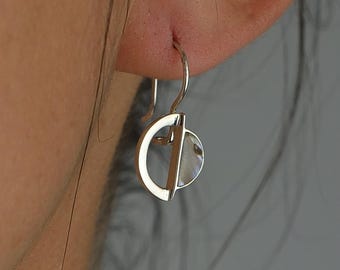 Abalone Silver Earrings Minimalist Drop Earrings 925 Sterling Silver Geometric Earrings Modern Jewelry Gift for Her Unique