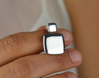 Modern Sterling Silver Ring | Adjustable Minimalist Statement Ring | Geometric Bold Design | Handmade Chunky Silver Jewelry Gift for Her