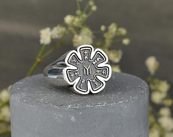 Sterling Silver Pliska Rosette Ring Men Bulgarian Symbol Ancient Talisman Handmade Jewelry