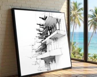 Vintage Wine Bottles Sketch Canvas Print, Rustic Bar Decor