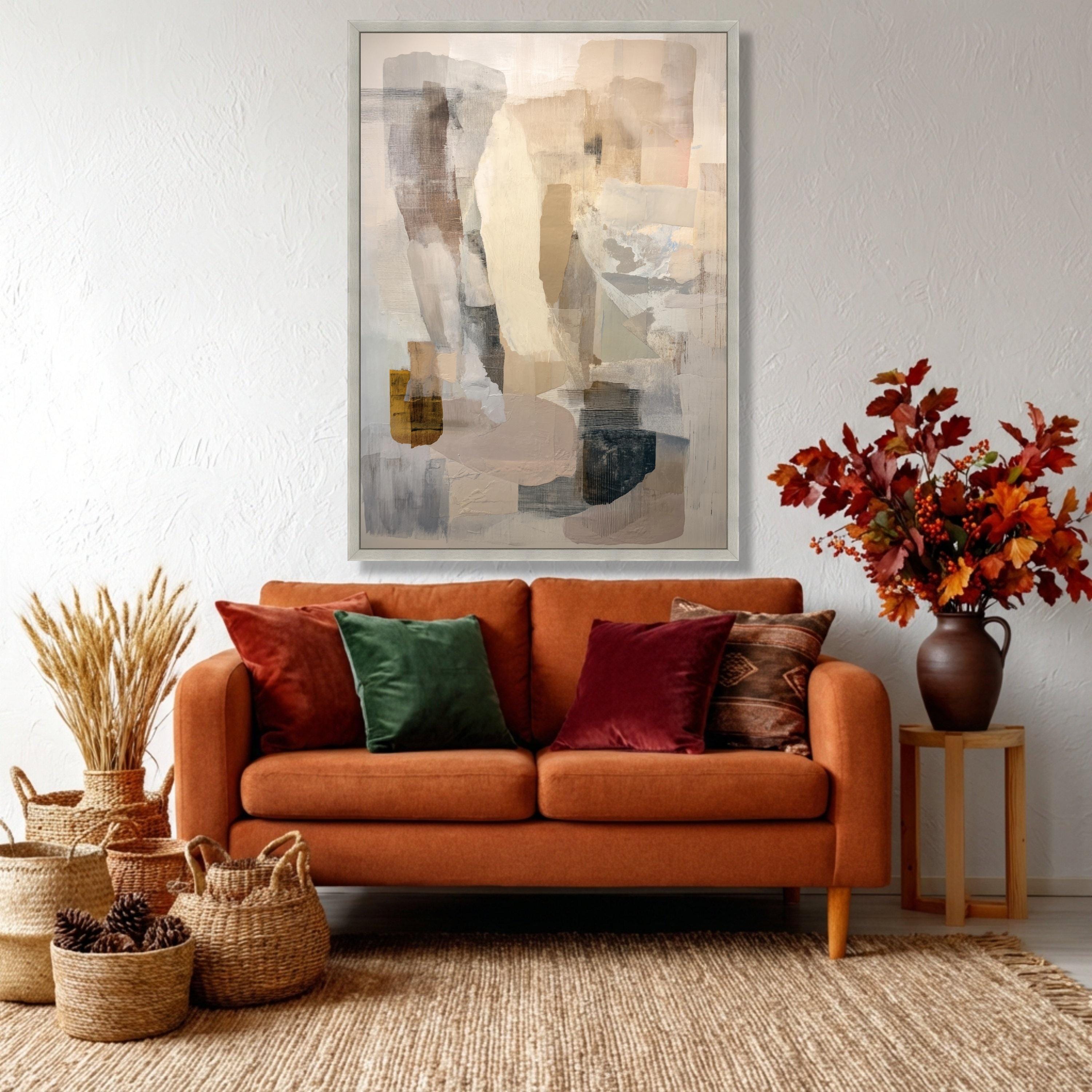 Neutral Abstract Shapes Canvas Wall Art, Modern Geometric Painting ...