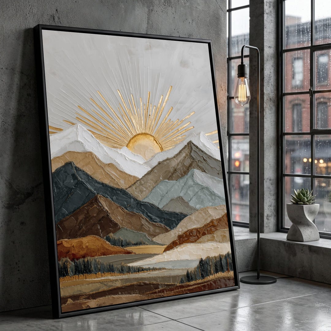 Golden Sunrise Mountain Landscape Canvas, Contemporary Nature Wall Art ...