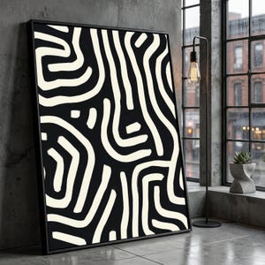 Modern Black and White Abstract Lines Canvas, Contemporary Minimalist Wall Art, Bold Graphic Design, Home Decoration Canvas