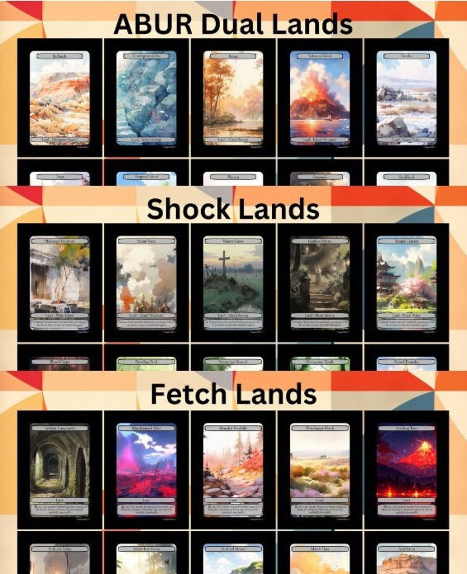 30 Lands ABUR Dual/ Shock/ Fetch Lands Bonus EDH Proxy Etsy