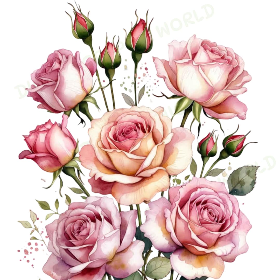 Watercolor Pink Roses Clipart Set | Floral Bouquets (digital Download ...