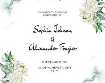 Plantilla de invitación de boda minimalista: Diseño floral imprimible (descarga instantánea)