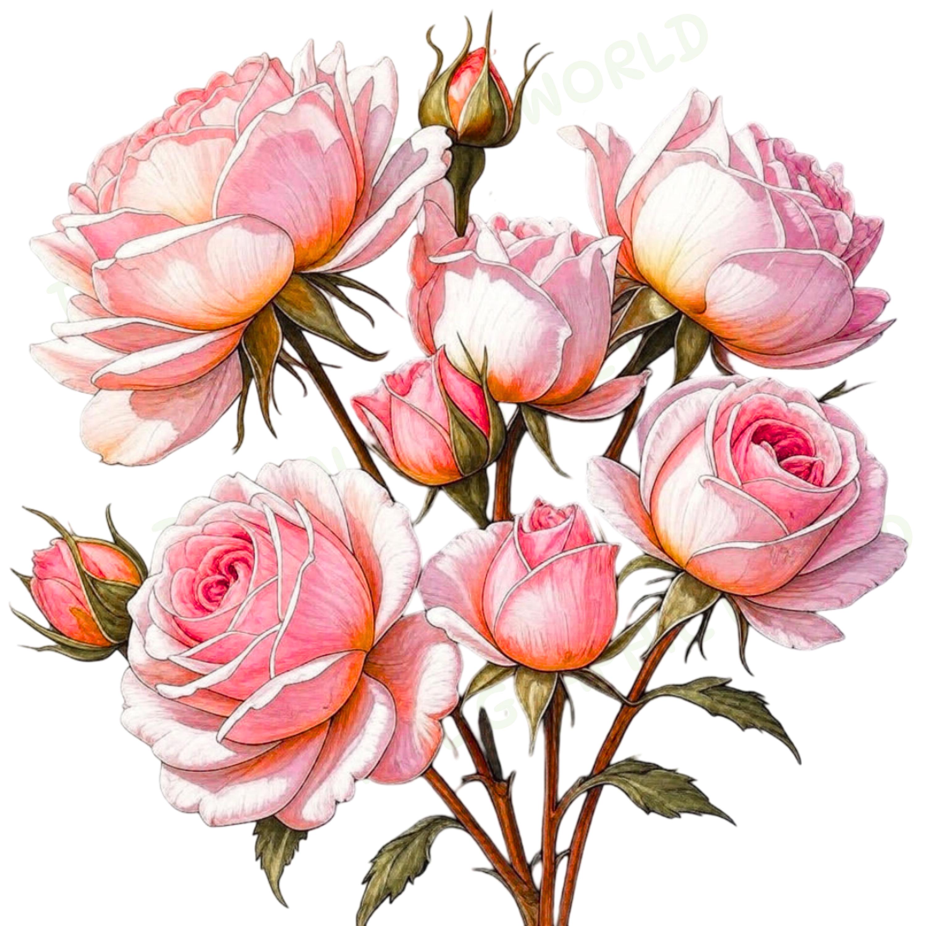 Watercolor Pink Roses Clipart Set | Floral Bouquets (digital Download ...