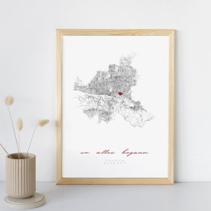 Personalisiertes Stadt Bild mit individuellem Herz und Wunschtext als Geschenk zur Erinnerung (erstes Kennenlernen, Jahrestag, Einzug)
