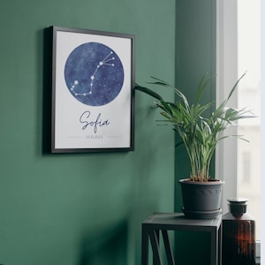 Zodiac poster personalized with constellation of the constellation, name and date of birth print on DIN A4 / A5 as a gift image 3