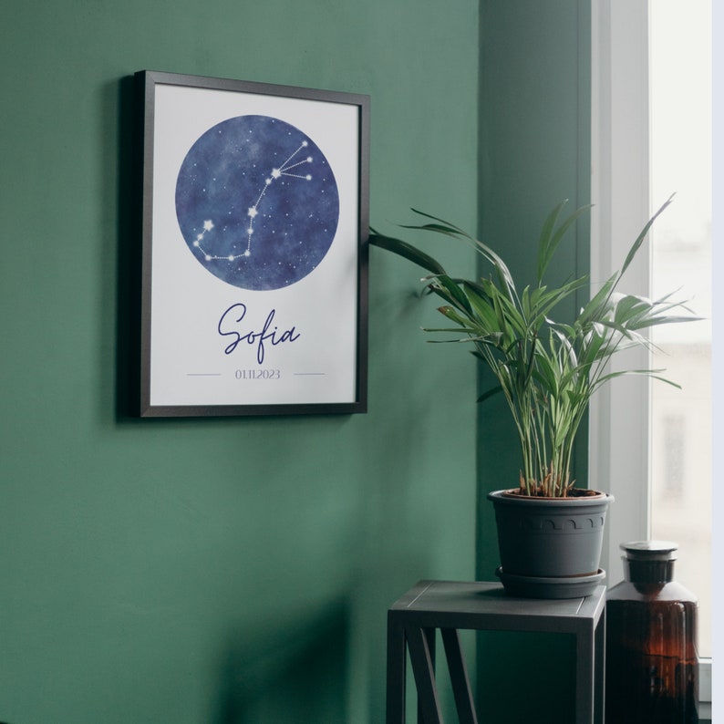 Zodiac poster personalized with constellation of the constellation, name and date of birth print on DIN A4 / A5 as a gift image 3