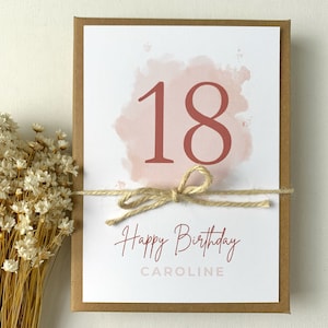 Geschenkschachtel zum Geburtstag | Geldgeschenk-Box | personalisiert mit Namen und Zahl | Rosa Farbklecks Aquarell, Wasserfarben