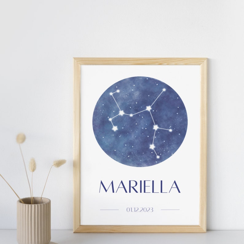Zodiac poster personalized with constellation of the constellation, name and date of birth print on DIN A4 / A5 as a gift Klassisch